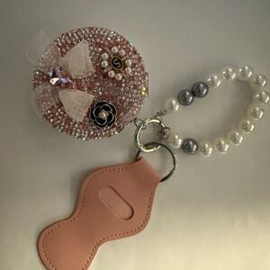 Chic Pink Beaded Key Holder with Floral Charms